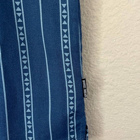 NWT Reverse Threads Mens Small Button Down Short Sleeve Shirt Aztec Viscose Blue - Picture 5 of 13